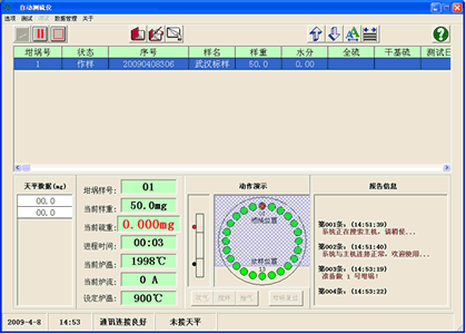 HDL-600型自動測硫儀工作畫面